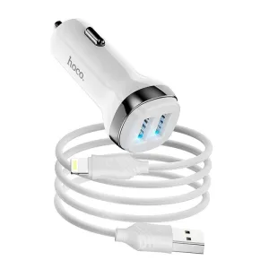 Auto punjac HOCO. Z40 2xUSB + kabal USB A na Lightning 2,4A beli