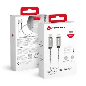 FORCELL F-ENERGY Metal C238 kabal (kabl) Type C na Lightning PD 3A 27W 1 m srebrni