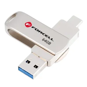 FORCELL F-DATA Metal Duo 64 GB USB fles USB 3.2 Gen 1 (USB A/Type C) srebrni