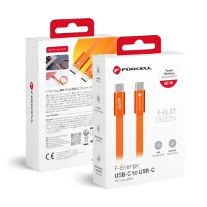 USB kabl (kabal) Forcell F-Energy QC4.0 PD 3A 60W USB C (Type C) na USB C (Type C) Cafule Flat 1,2 m narandzasti