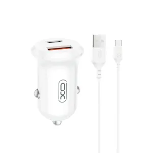 XO auto punjac CC69 PD 30W QC 1x USB 1x USB-C (Type C) beli + USB - USB-C (Type C) kabl